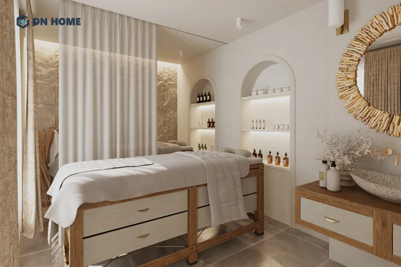 Vật liệu thân thiện với môi trường được sử dụng chủ đạo khi thiết kế spa phong cách Địa Trung Hải 