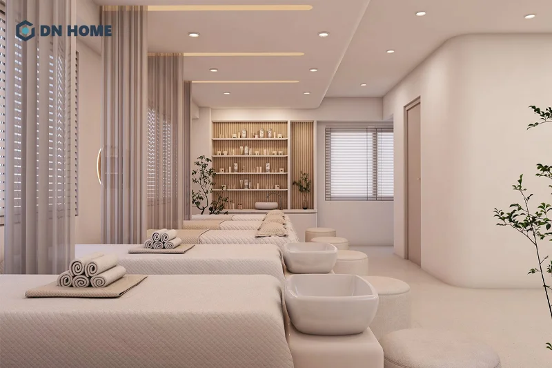 Tone màu pastel được sử dụng chủ đạo khi thiết kế spa phong cách tối giản
