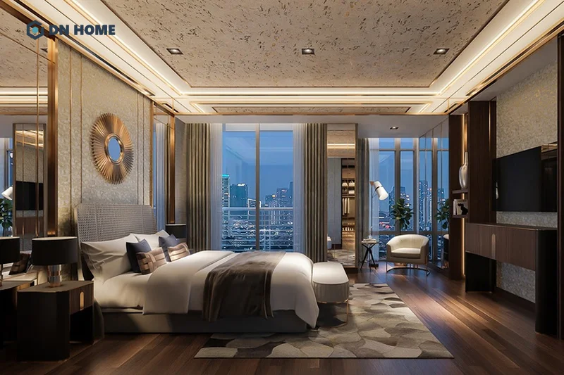 Chất liệu kính và kim loại là đặc trưng không thể thiếu khi thiết kế khách sạn phong cách hiện đại