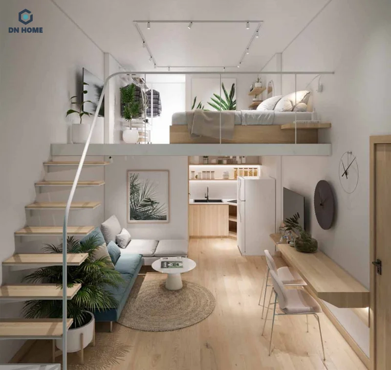 Mẫu phòng trọ được decor theo phong cách Hàn Quốc với tone màu trung tính và chất liệu gỗ sáng màu làm chủ đạo