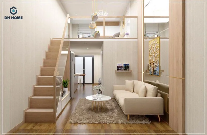 Với phòng trọ gác lửng có diện tích nhỏ, bạn nên decor thêm gương để tạo chiều sâu cho không gian