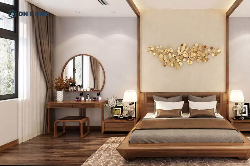 Bàn trang điểm gỗ tự nhiên phù hợp với không gian nội thất phòng ngủ sang trọng, đẳng cấp