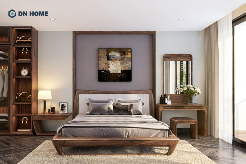 Kiểu bàn trang điểm thiết kế đơn giản, nhỏ gọn giúp tối ưu không gian phòng ngủ