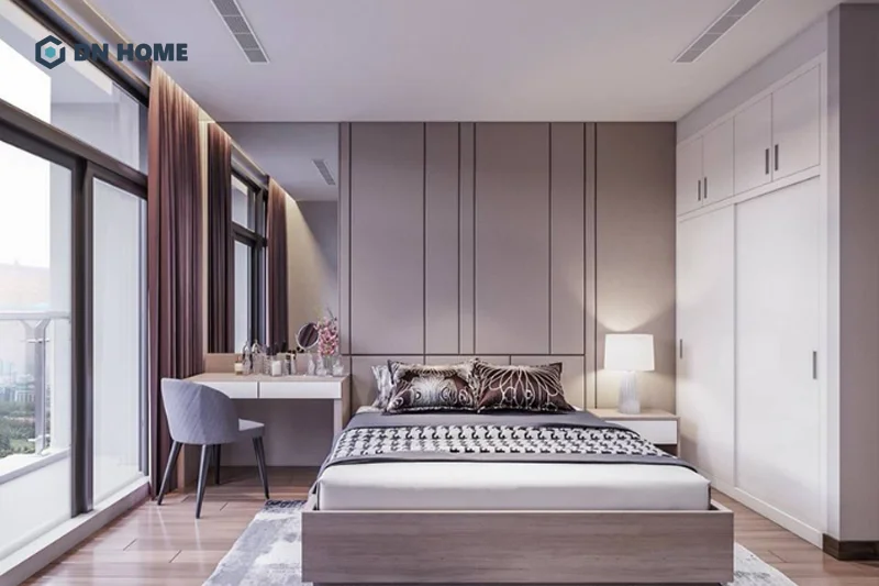 Trần thạch cao phẳng với hệ thống đèn âm trần là lựa chọn tối ưu cho phòng ngủ diện tích 15m2