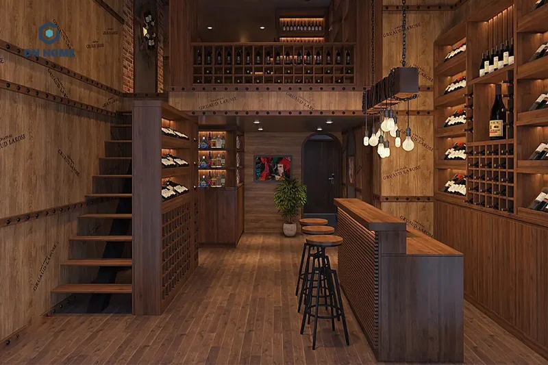 Mẫu thiết kế showroom rượu phong cách thô mô dành cho cửa hàng có diện tích khiêm tốn