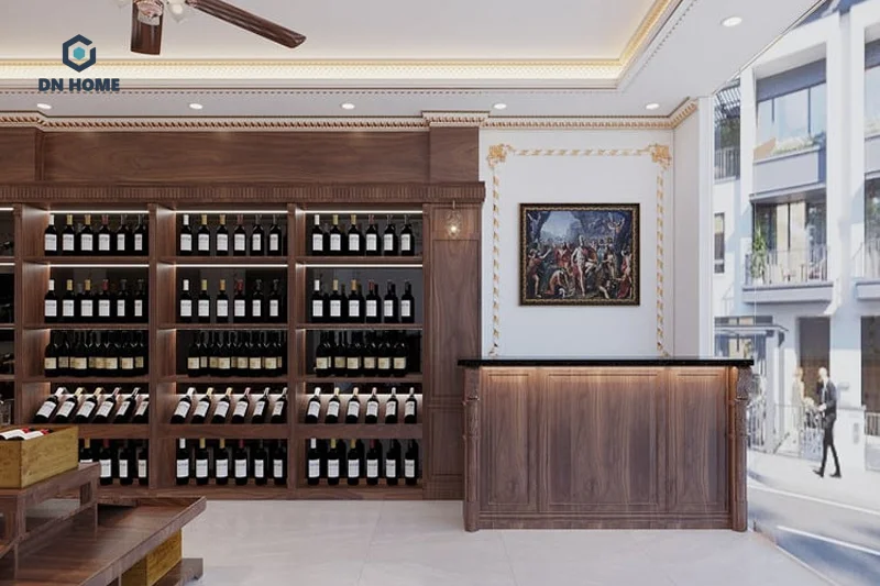 Các gam màu trung tính được sử dụng chủ đạo khi thiết kế showroom rượu vang