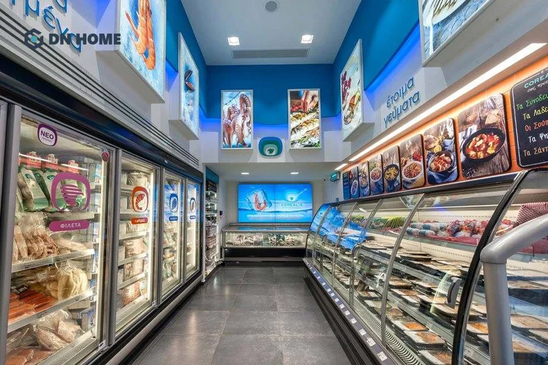 Nên ưu tiên sử dụng tone màu chủ đạo của thương hiệu vào thiết kế cửa hàng thực phẩm đông lạnh