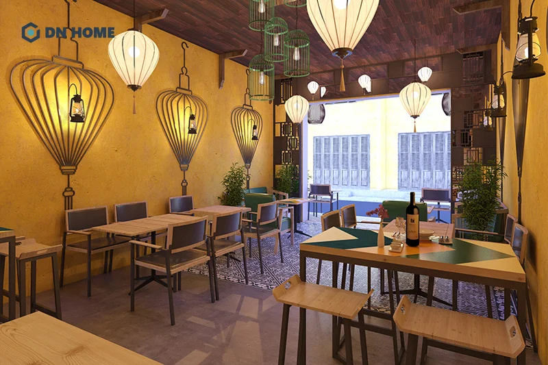Tone màu ấm và chất liệu gỗ được sử dụng phổ biến trong thiết kế nội thất nhà hàng gia đình
