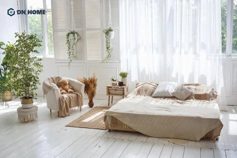 Tone màu trung tính được sử dụng phổ biến trong thiết kế phòng ngủ không giường phong cách Châu Âu