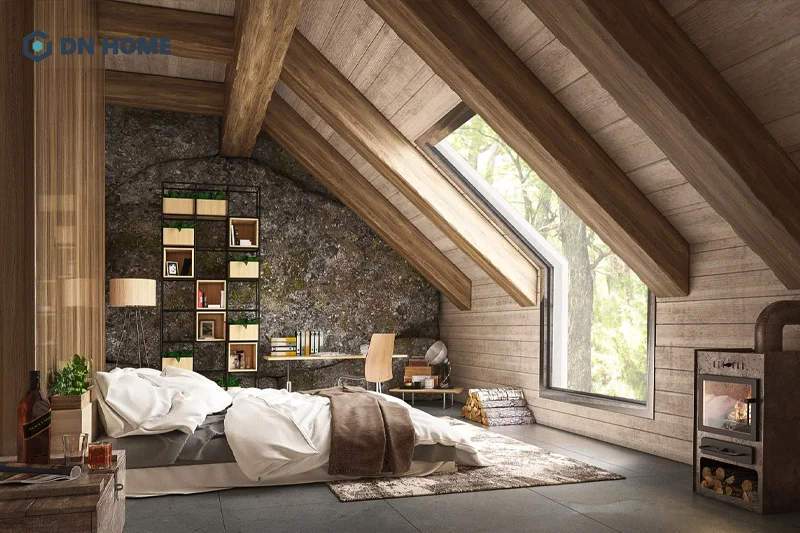 Thiết kế phòng ngủ trên gác mái không giường giúp tiết kiệm diện tích một cách hiệu quả