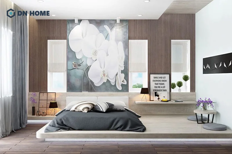 Bạn có thể sử dụng tranh treo tường cỡ lớn để tạo điểm nhấn trong phòng ngủ nhỏ không giường