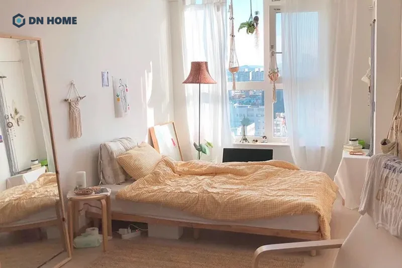 Phòng ngủ phong cách Hàn Quốc không giường thường sử dụng tone màu pastel làm chủ đạo, tạo cảm giác dễ chịu