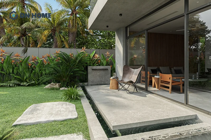 Sân vườn được thiết kế đơn giản, đề cao sự thoáng đãng tạo nên không gian thư giãn lý tưởng