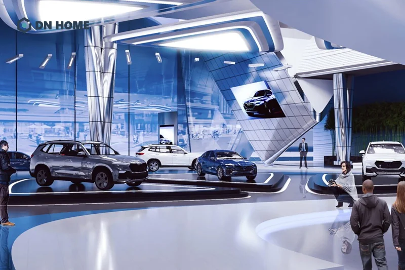 Hệ thống đèn LED được chú trọng trong thiết kế nội thất showroom ô tô để tạo hiệu ứng thị giác mạnh