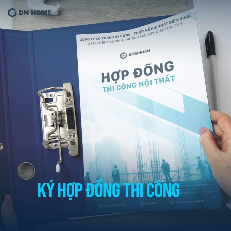 Sau khi ký kết hợp đồng thi công, Nội Thất Điểm Nhấn triển khai thi công - nghiệm thu - bàn giao dự án văn phòng