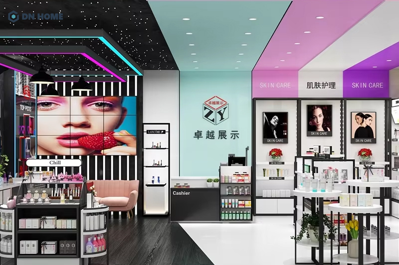 Cửa hàng bán mỹ phẩm phong cách color block dễ dàng ghi dấu ấn tượng mạnh mẽ trong khách hàng