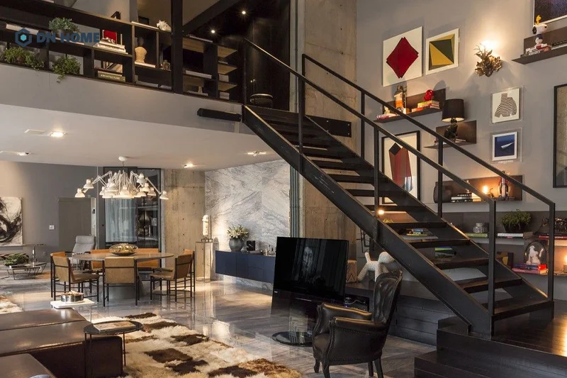 Cầu thang sắt lửng kiểu thẳng có thiết kế đơn giản, phù hợp với các không gian có diện tích nhỏ