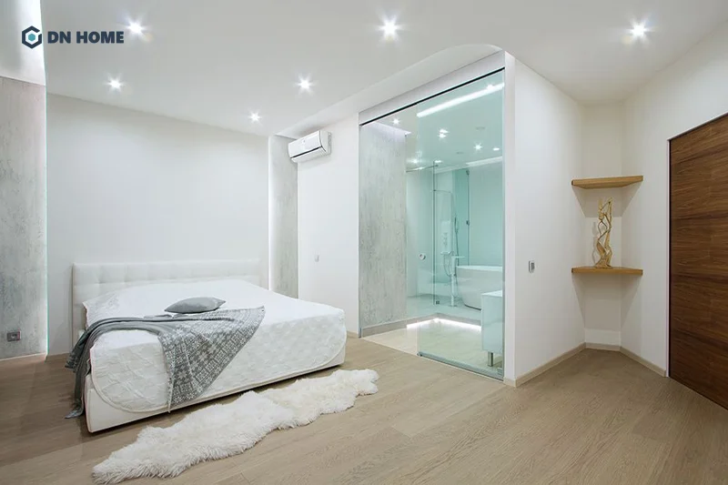 Ưu tiên lựa chọn màu sắc trung tính sáng để tạo cảm giác thoáng đãng cho phòng ngủ kết hợp nhà vệ sinh