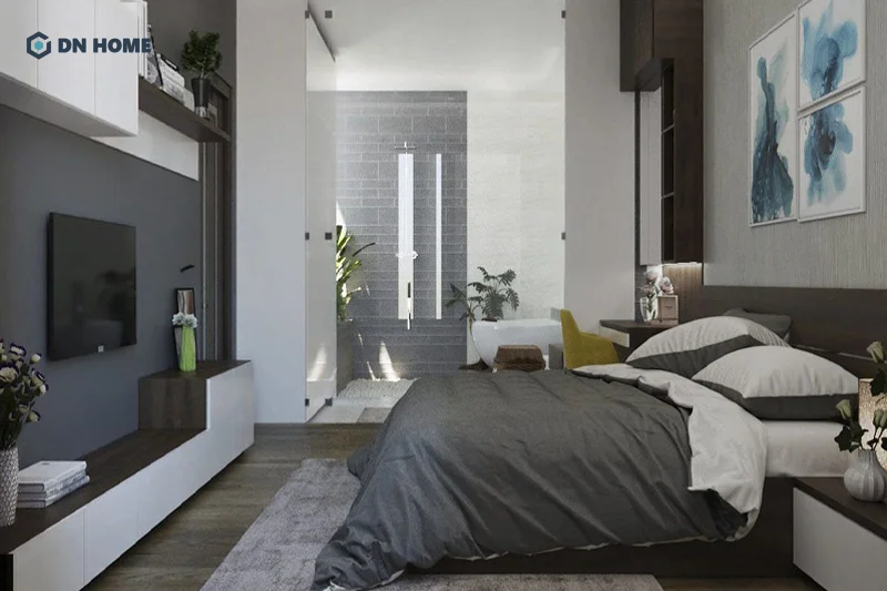 Bạn có thể thiết kế nhà vệ sinh trong phòng ngủ dạng mở để tối ưu không gian hiệu quả hơn