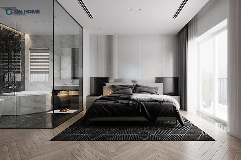 Mẫu thiết kế phòng ngủ có nhà vệ sinh khép kín diện tích 20m2 theo phong cách hiện đại, sang trọng