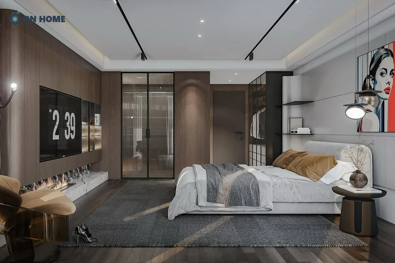 Có thể sử dụng kính mờ khi thiết kế nhà vệ sinh trong phòng 25m2 để tạo cảm giác thoải mái, riêng tư