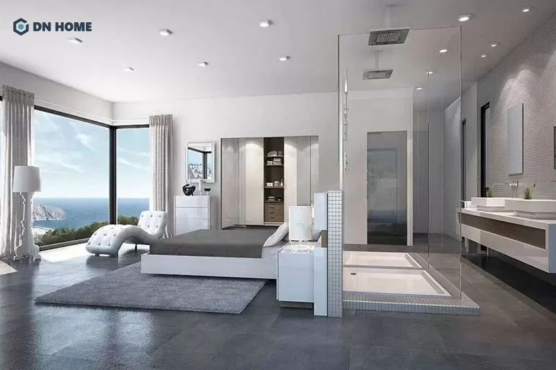 Với diện tích phòng ngủ 30m2, bạn có thể thiết kế nhà vệ sinh khép kín với đầy đủ tiện nghi