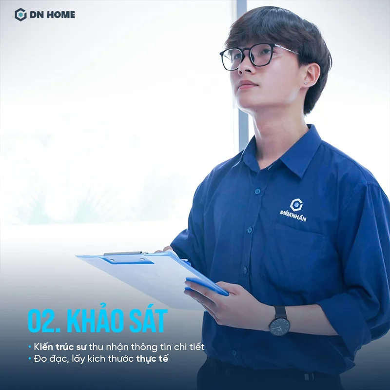 Khảo sát trực tiếp mặt bằng giúp kiến trúc sư có cái nhìn chi tiết hơn nhằm lên ý tưởng thiết kế văn phòng phù hợp