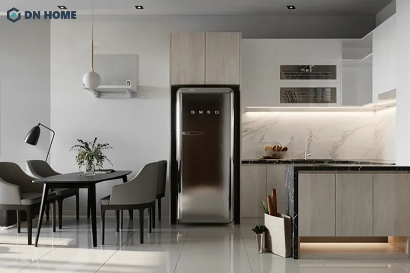 Chất liệu đá và kim loại là đặc trưng trong phong cách thiết kế sang trọng, luxury