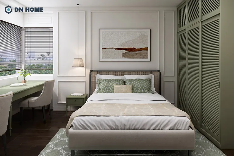 Chất liệu gỗ và họa tiết Á Đông là đặc trưng trong thiết kế chung cư phong cách Indochine