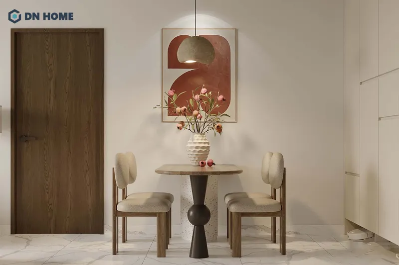 Chất liệu gần gũi với thiên nhiên được sử dụng chủ đạo trong thiết kế chung cư 2 phòng ngủ Wabi Sabi