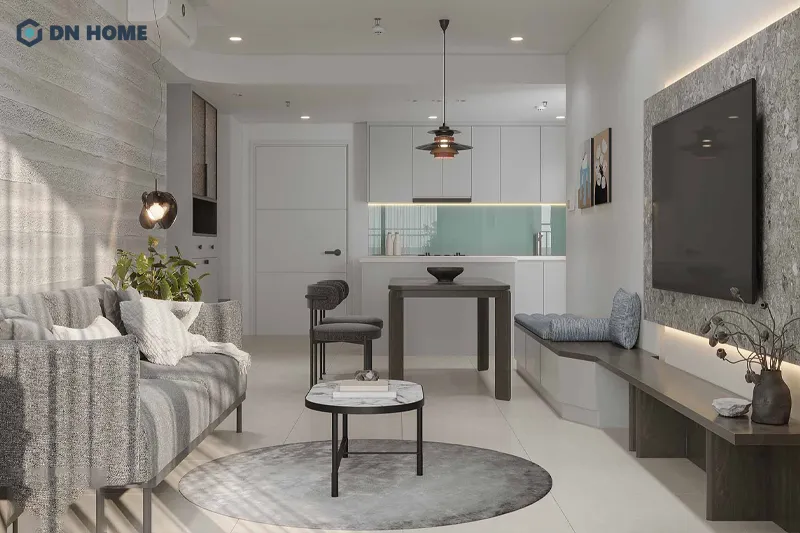 Không gian mở chung cư 2 phòng ngủ hiện đại tạo cảm giác thoáng đãng, rộng rãi