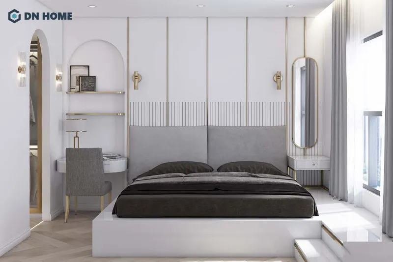 Nội thất uốn cong là đặc trưng thiết kế chung cư 2 phòng ngủ phong cách tân cổ điển