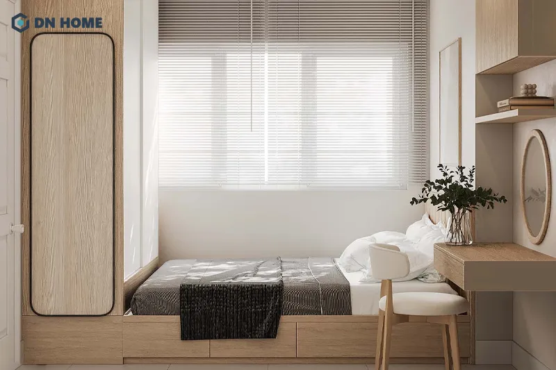 Gam màu sáng tinh tế tạo cảm giác không gian phòng ngủ dễ chịu, thoải mái