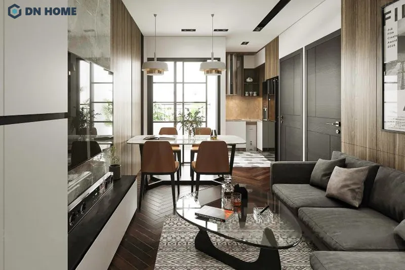 Căn hộ 50m2 được thiết kế theo phong cách hiện đại sử dụng các gam màu trung tính làm chủ đạo