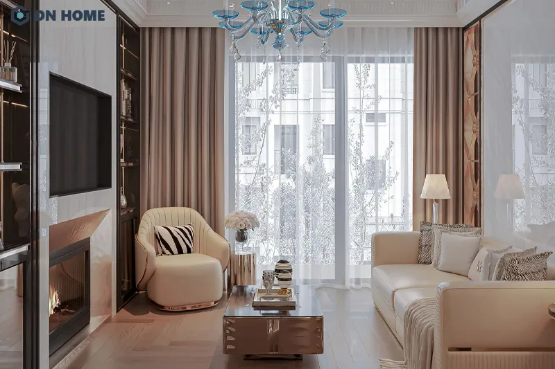 Phòng khách căn hộ 50m2 thường được đặt gần ban công để tận dụng tối đa ánh sáng tự nhiên