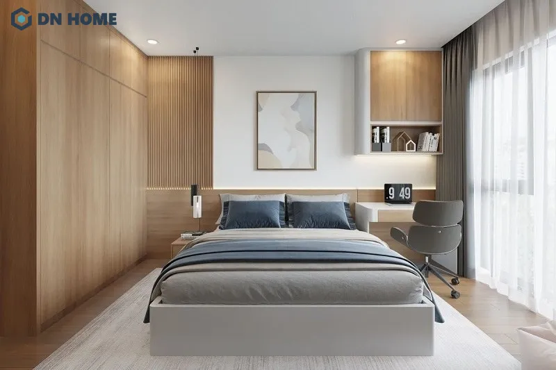 Phòng ngủ có cửa sổ lớn giúp tận dụng tối đa ánh sáng tự nhiên