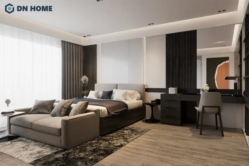 Phòng ngủ trong căn hộ chung cư 60m2 với phong cách thiết kế hiện đại