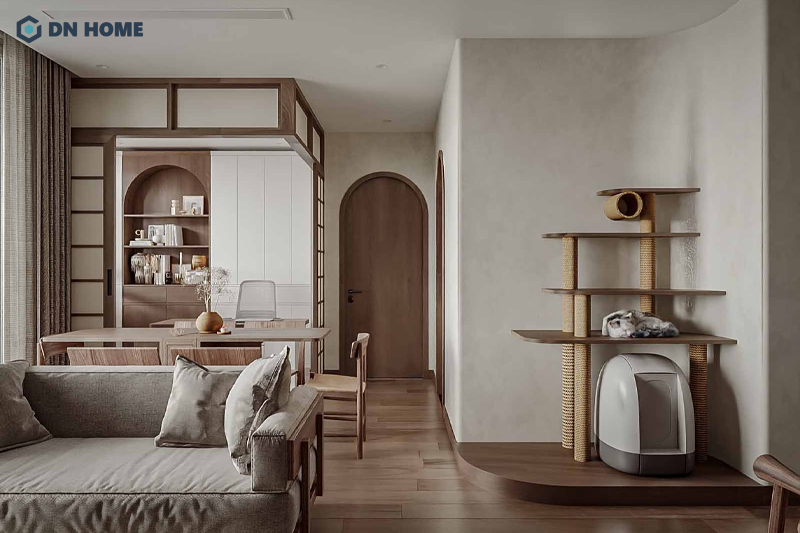 Chất liệu gỗ được sử dụng chủ đạo trong thiết kế nội thất chung cư phong cách Japandi