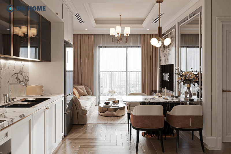 Chung cư 70m2 2 phòng ngủ có thể thoải mái bố trí các khu vực chức năng 