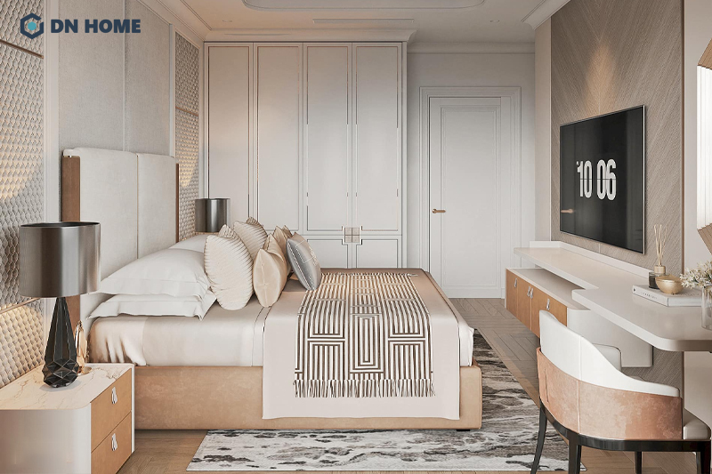 Phòng ngủ lớn của chung cư được thiết kế tinh tế, thể hiện sự sang trọng nhưng vẫn ấm cúng