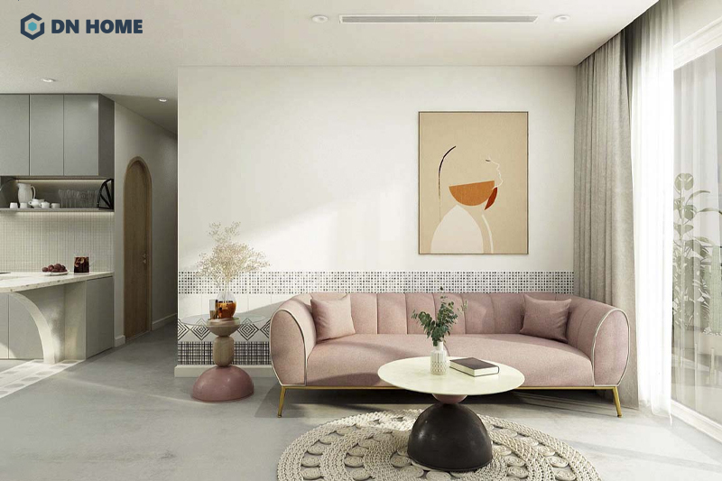 Không gian phòng khách - bếp - ban công trong căn hộ chung cư nên được thiết kế liền mạch