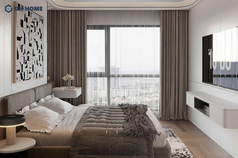 Phòng ngủ thiết kế tối giản tạo cảm giác thoáng đãng trong không gian nội thất chung cư 70m2