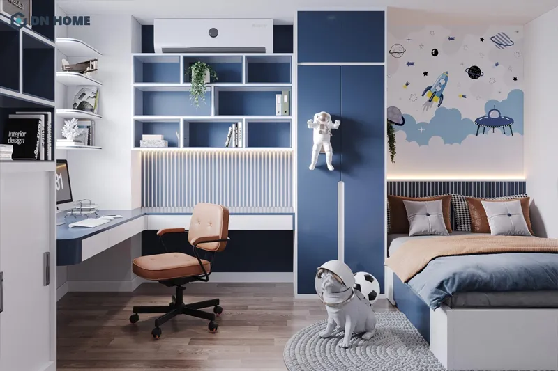 Thiết kế phòng ngủ trẻ em trong chung cư 90m2 tích hợp khu vực học tập và giải trí