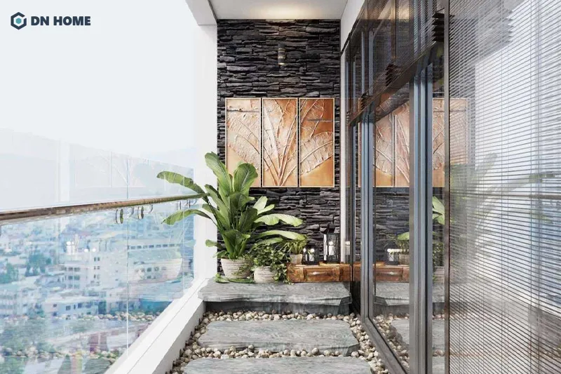 Khu vực ban công căn hộ chung cư 90m2 có thể thiết kế trở thành sân vườn nhỏ