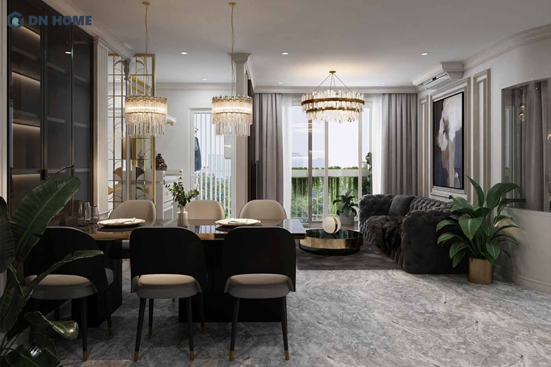 Phào chỉ đơn giản và tranh ảnh trừu tượng là điểm nhấn ấn tượng cho chung cư mini cổ điển sang trọng