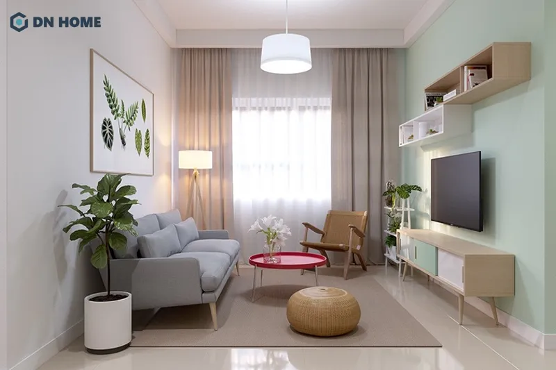 Với phong khách căn hộ 25m2 nên lựa chọn nội thất có kích thước cân đối để đảm bảo hài hòa thị giác