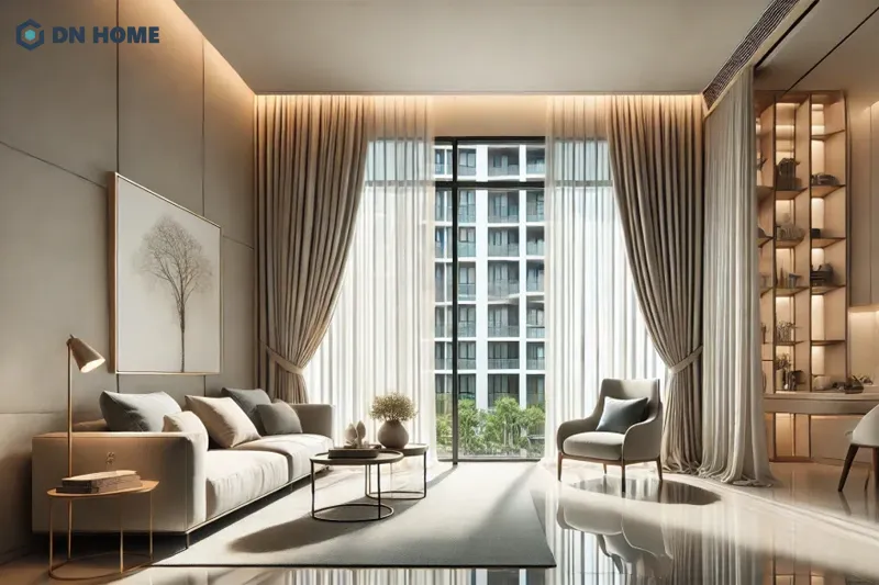 Thiết kế phòng khách căn hộ 50m2 nên tận dụng ánh sáng tự nhiên để tạo cảm giác thông thoáng, ấm cúng