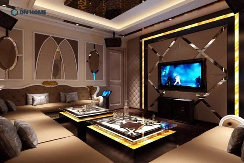 Phòng karaoke gia đình phong cách hiện đại, sang trọng với hệ thống cách âm chất lượng cao