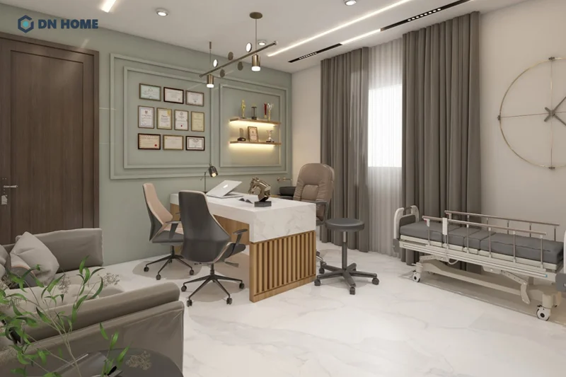 Chất liệu và nội thất cao cấp được sử dụng trong không gian phòng mạch tư sang trọng