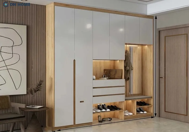 Thiết kế tủ giày nhà chung cư thông minh giúp tiết kiệm diện tích quý giá, không gian cũng trở nên gọn gàng